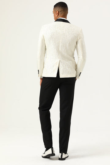 En knap Hvidt Sjal Revers Jacquard Mænds Prom Blazer